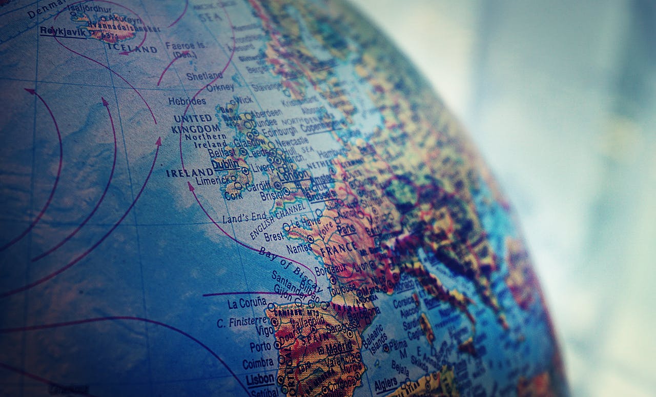 Close-up of globe focusing on Europe.
